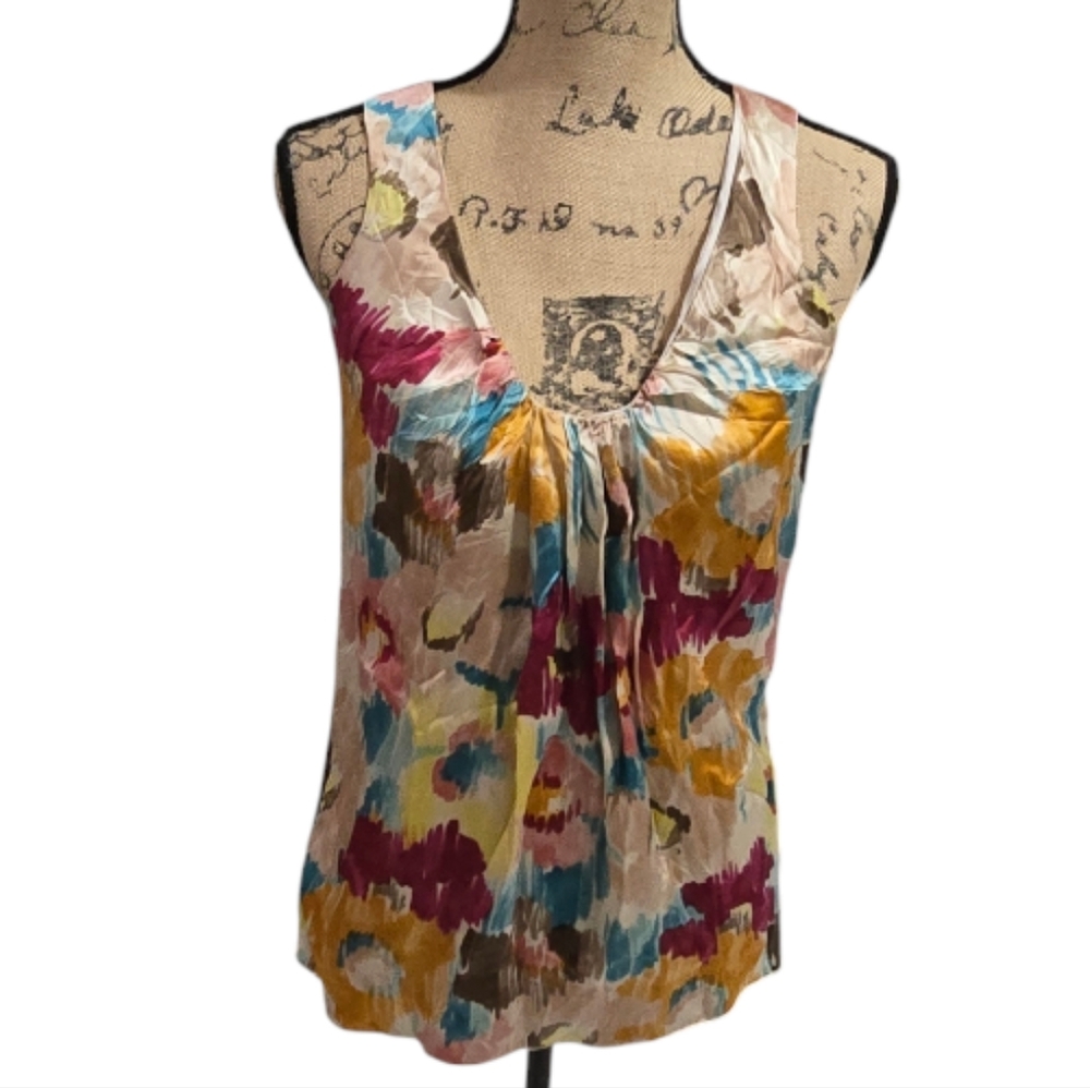 MATTY M 100% Silk Floral Sleeveless‎ Women's Top Size XS